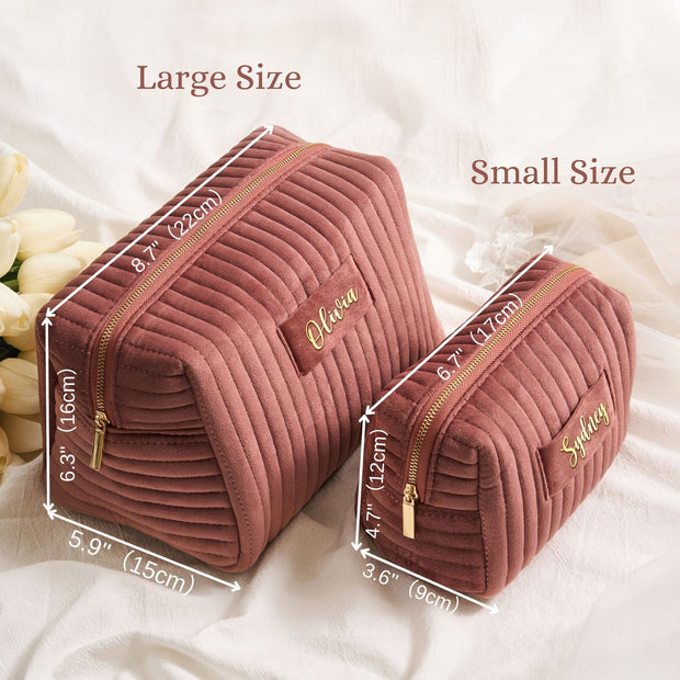 Large Capacity Velvet Cosmetic Bag Plaid Multifunctional Wash Bag Skin-friendly Material Skincare Storage Bag